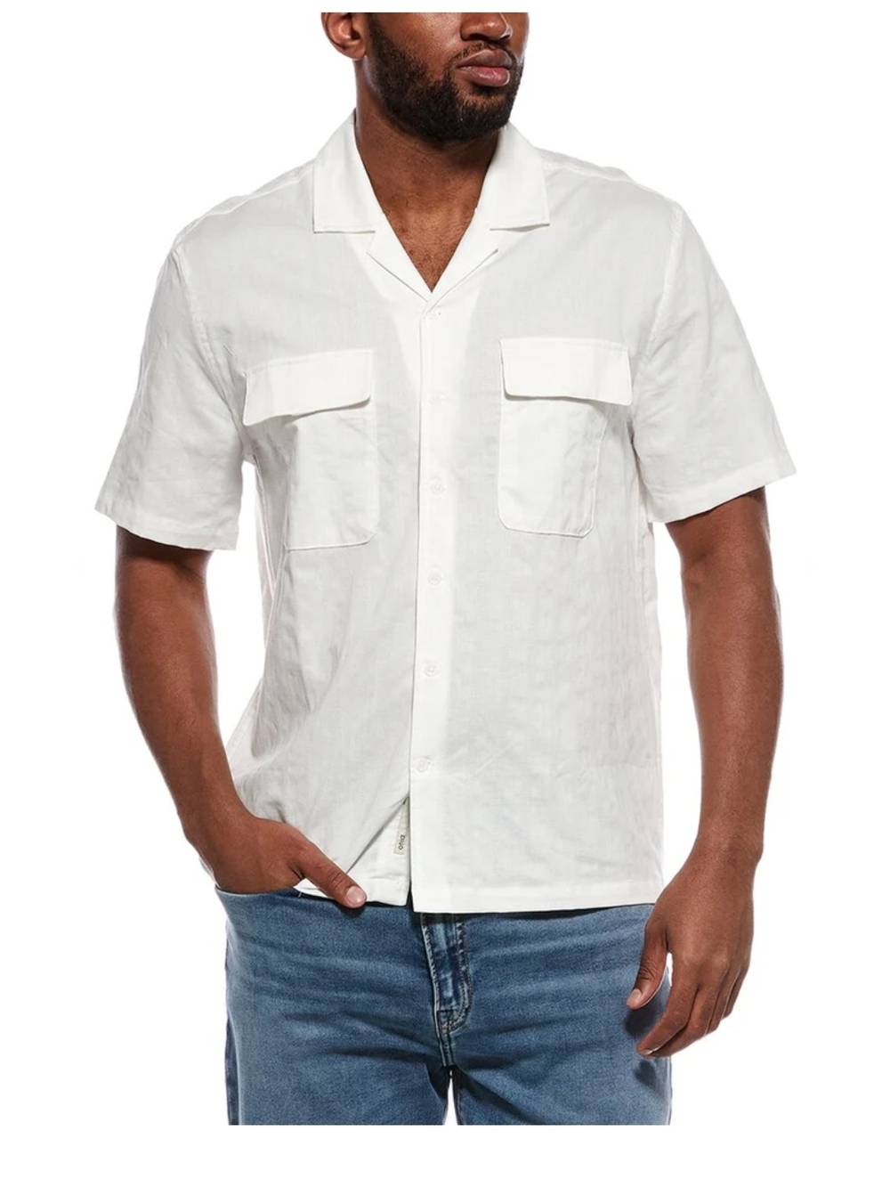 Onia Linen Men's White Short-Sleeve Camp Collar Shirt